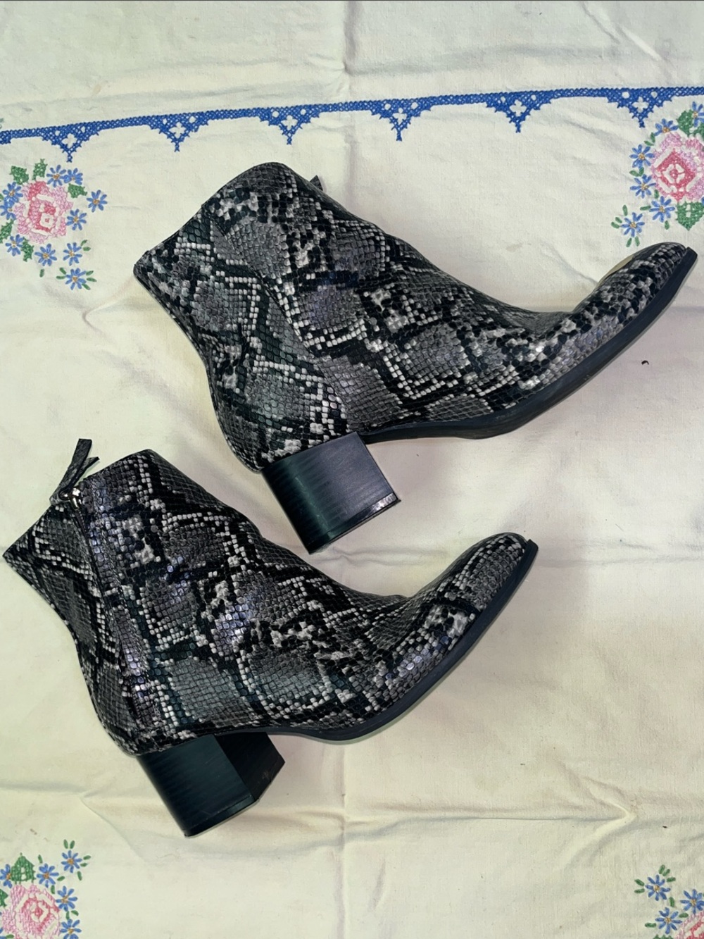 Snake-Print Ankle Boots in Black and Gray - Women's Fashion Boots